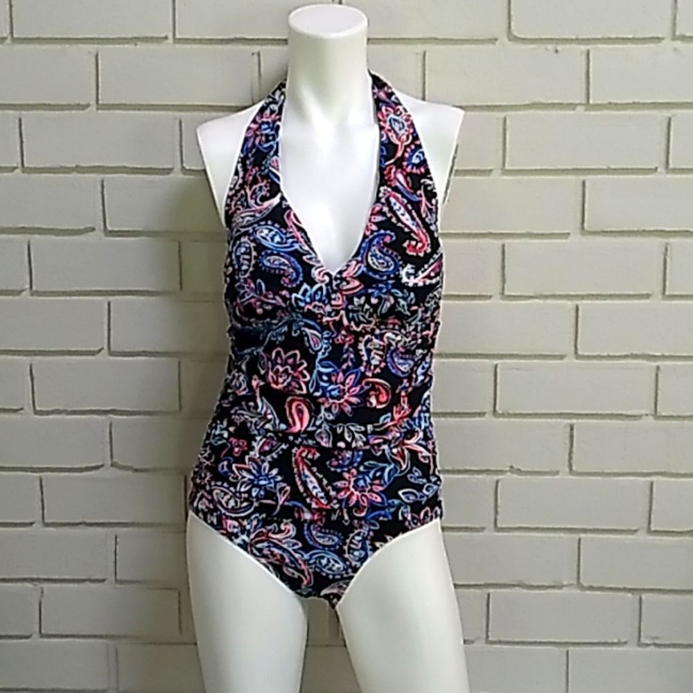 Time And Tru Floral Paisley One Piece Swim Suit. Size Medium